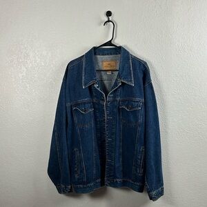 Open Trails Denim Trucker Jacket Mens XL Blue Medium Wash Long Sleeve Cotton